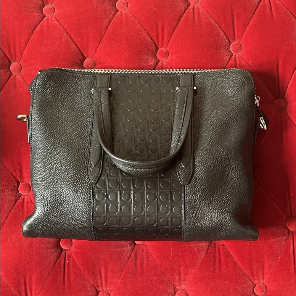 Salvatore Ferragamo Black Messenger Briefcase Bag